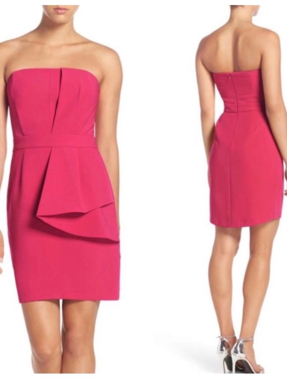 Adelyn Rae Strapless hot pink strapless mini dress size xs with layered ruffles